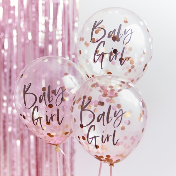 Balloons Baby Girl - Rose Gold & Pink Confetti